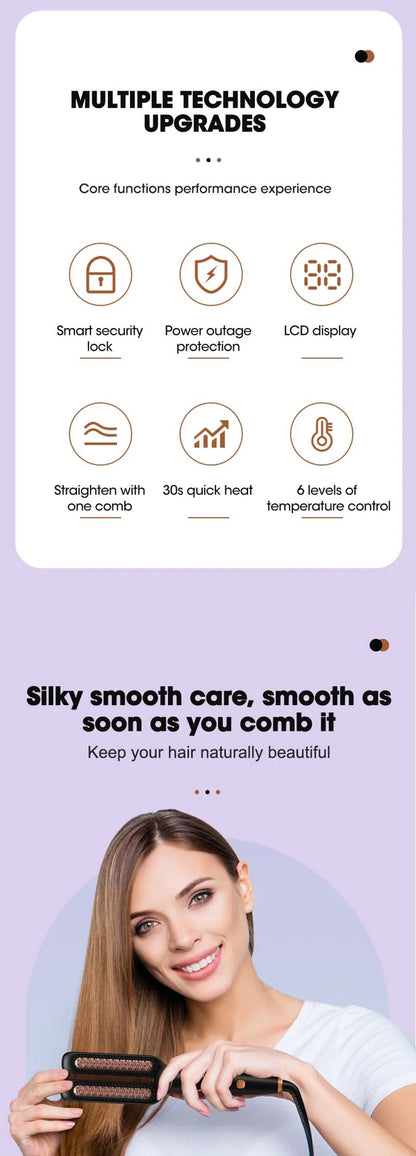 Professional Iron Straight Hair Hot Comb Double Heating Plate Ceramic Fast Heating Straightener Comb Electric Brush Straightener.