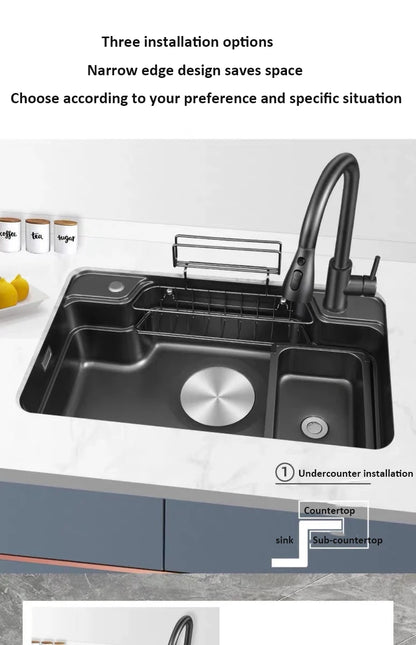 Japanese 3D Flat Large Single Slot Little millet grain Nano 304 Stainless Steel Kitchen Sink Wash Basin Dish Basin for Household