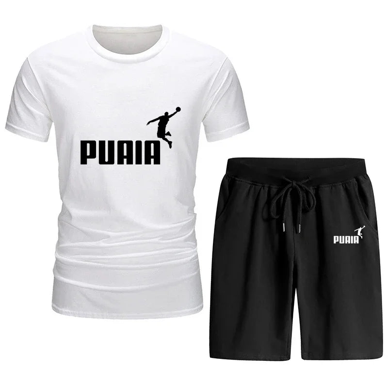 Summer 2025 new men's short sleeve T-shirt sports set Outdoor casual jogging men's cotton round neck T-shirt + shorts 2 sets.
