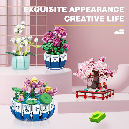 Small Bricks Flower Tree Building Block Kit DIY Home decoration Potted Plant Flower Botanical Construction Toy Girl Gift.