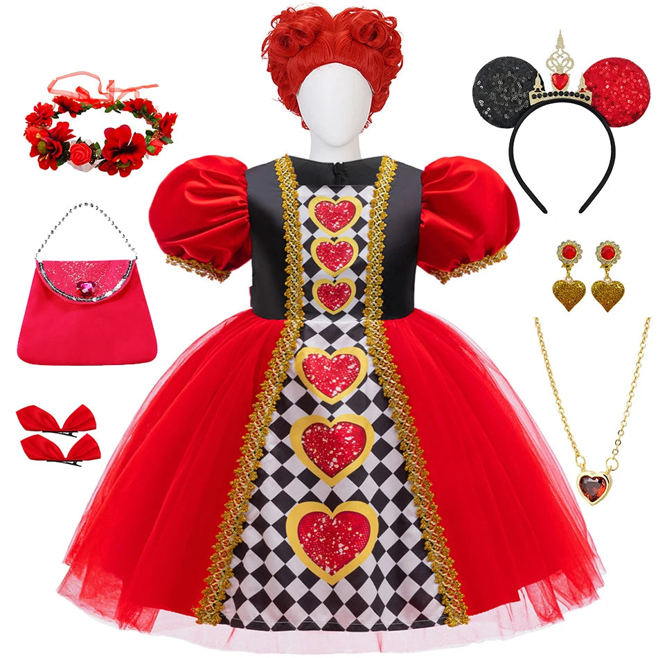 Alice Red Queen Cosplay Prinzessin Kleid Mädchen Deluxe Performance Kleidung Kind Karneval Halloween Party Charm Kostüm Geburtstagsgeschenk.