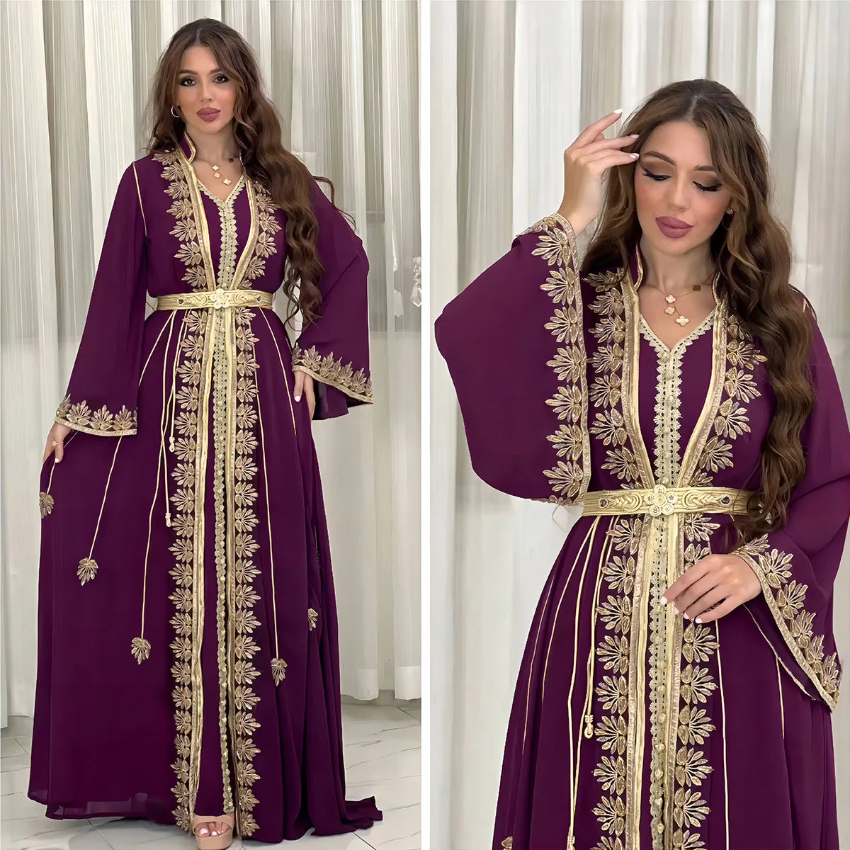 Eid muslimische Frauen Party Stickerei Kleider 2 Stück Set Jalabiya Ramadan Islam Vestidos arabische Robe Marokko Dubai Abayas Kaftan