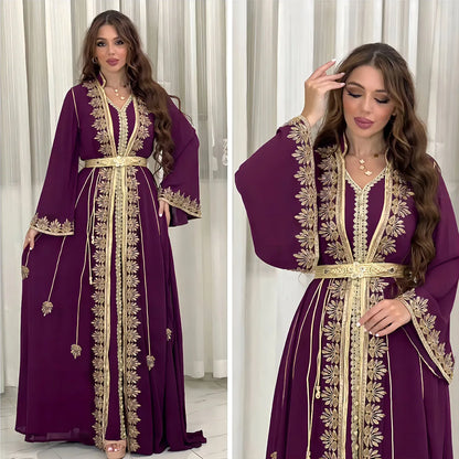 Eid muslimische Frauen Party Stickerei Kleider 2 Stück Set Jalabiya Ramadan Islam Vestidos arabische Robe Marokko Dubai Abayas Kaftan