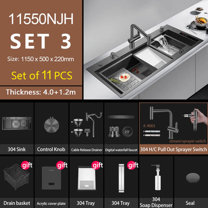 ASRAS high-quality 304 stainless steel multifunctional kitchen sink intelligent food purification large-sized sink nano gray