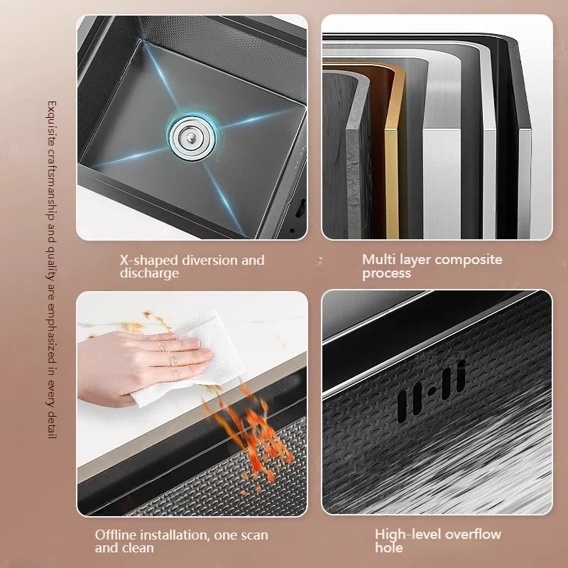 Cup Washer Hidden Bar Kitchen Sink Stainless Steel Invisible Single Sinks with Lid Garden Hotel Apartment Small Basin