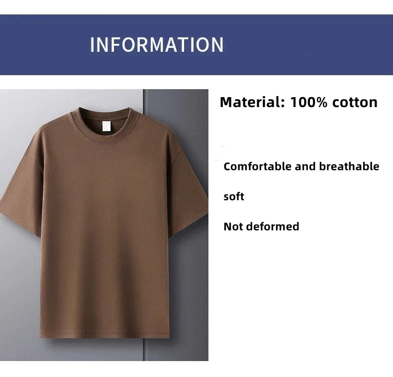 100% Pure Cotton Summer High-end Brand Men's Short Sleeve Round Neck Fashionable Style Half Sleeved Top Breathable T-shirt.