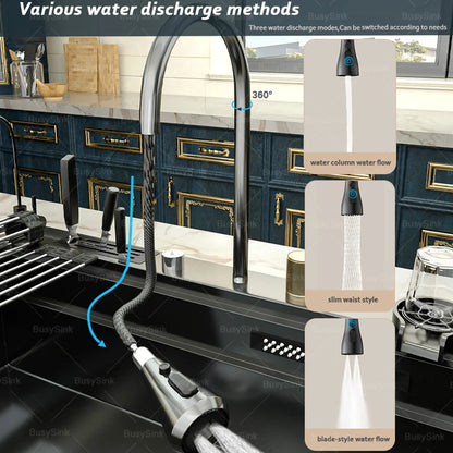 Stainless Steel Kitchen Sink Waterfall Outlet Faucet Multifunctional Large Single Slot Convenient Dishwashing and Vegetable Sink