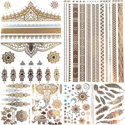 1PC Summer Style Men Women Body Art Gold Metallic Tattoo Sticker HYS-101 Chain Bracelet Fake Jewelry Waterproof Temporary Tattoo.