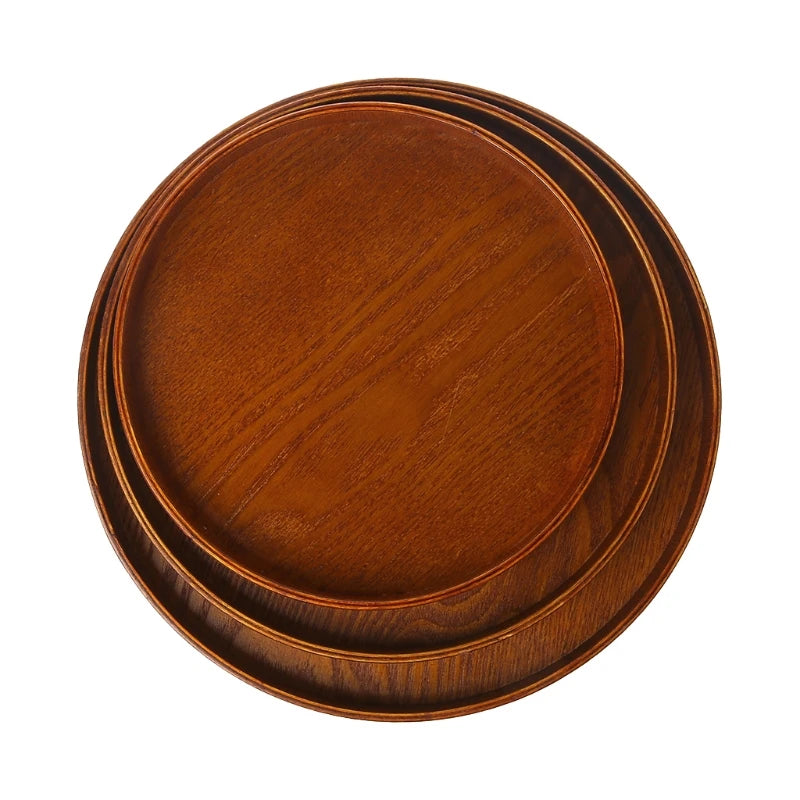 Tea Tray Round Wooden Serving Tray Large Snack Fruit Plate Food Serving Platter Breakfast Coffee Tea Plate Wood Dishes Tableware.
