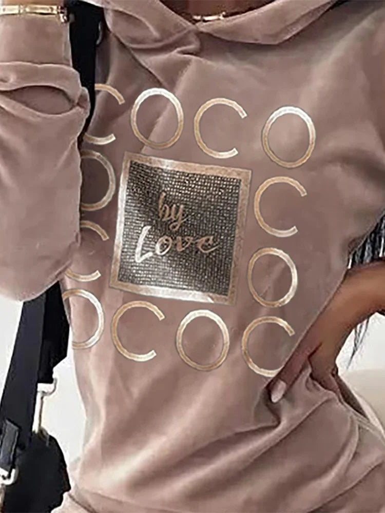 Women Long Sweater Dresses LOVE Print Hooded Loose High Collar Sweatshirts Long Sleeve Pullover Fall Winter Y2K Street Style Top.