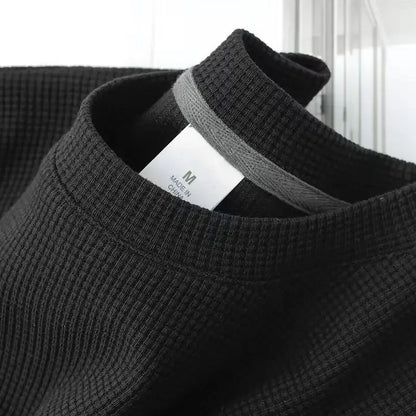 Men's Summer Waffle Round Neck Short Sleeve T-Shirt Comfortable Breathable Short-Sleeved Top for Casual Wear.