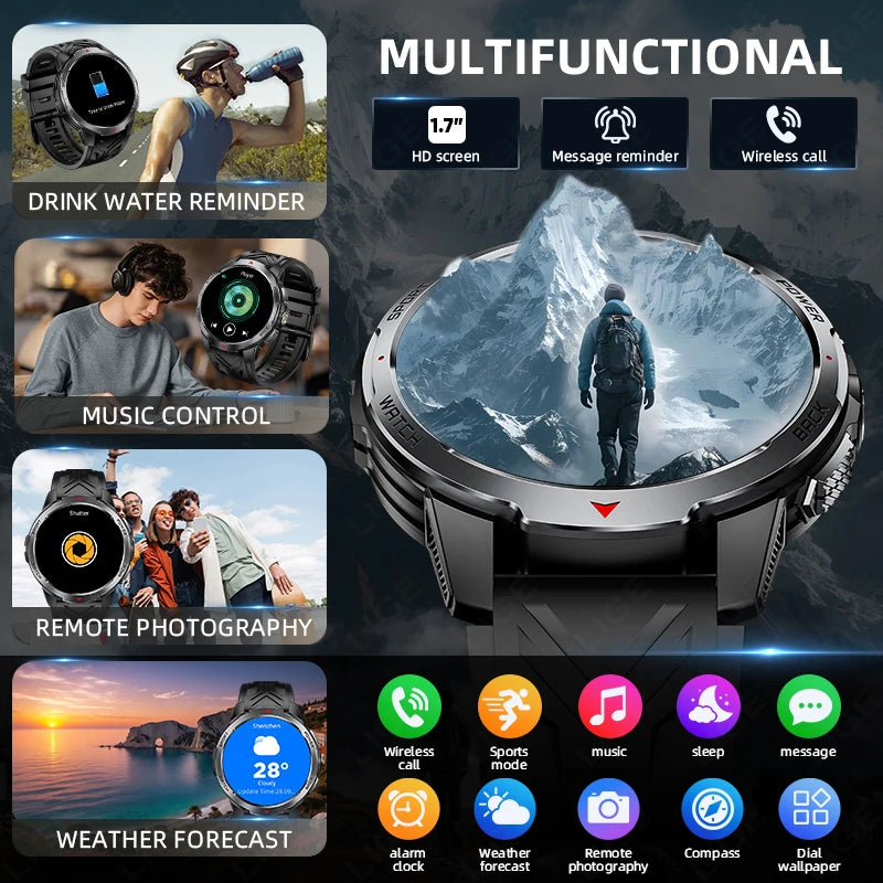 LIGE New For HUAWEI XIAOMI 1100mah Smart Watch Men Compass Flashlight 3ATM Waterproof Sports Fitness Bluetooth Call Smartwatch.