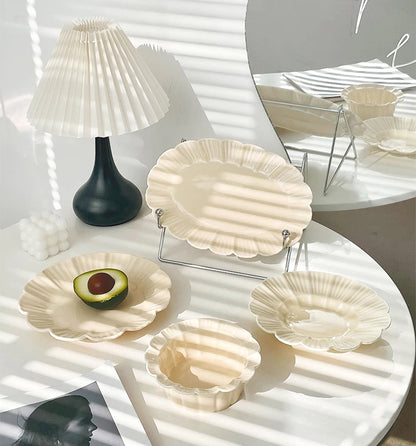 Ahunderjiaz-French Beige Ceramic Tableware Set, Underglaze Dessert Tray, Rice Bowl, Fish Plate, Kitchen Tableware Set, Cream Sty.