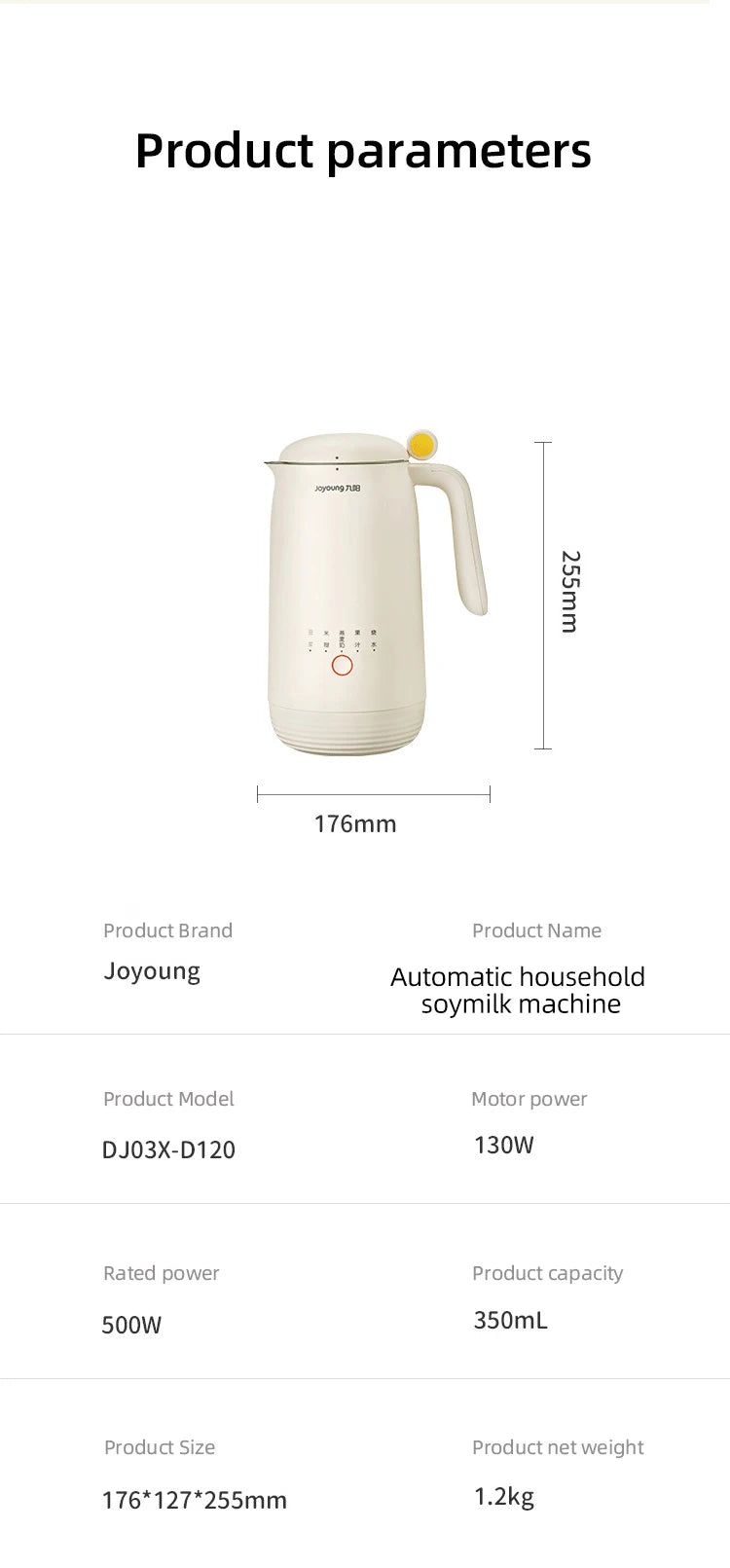 Joyoung Soy Milk Maker 2-3 People Household 350ml 220V Automatic Multi-Function Soybean Milk Machine Filter-Free Liquidificador