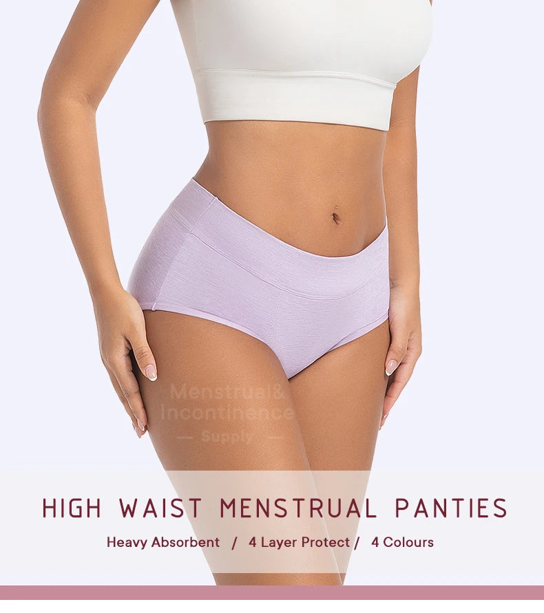 High Waist Leakproof Period Panties Bamboo Fibre Heavy Flow Absorbent Underwear Reusable Breathable.
