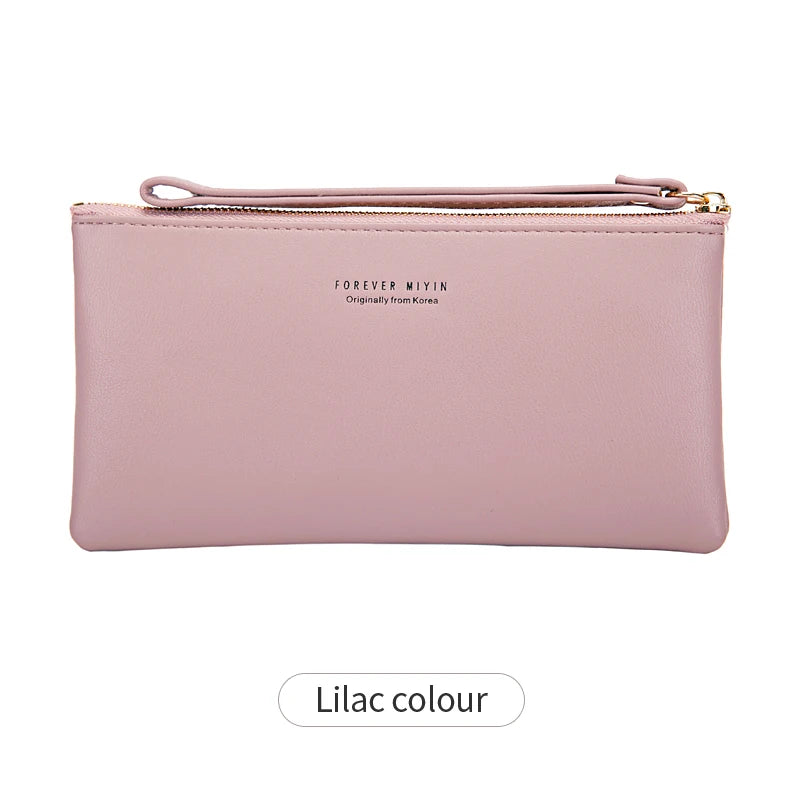 MIYIN Simple and Fashionable Women's Ultra Thin Long Wallet Solid Color PU Leather Zipper Wallet Large Capacity Portable Handbag