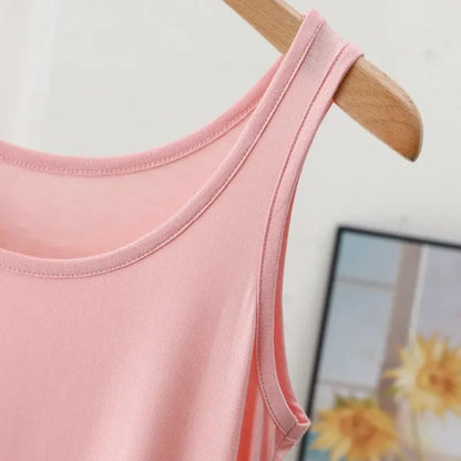 Plus Size Modal Langes Kleid Damen Frühling Sommer Lose A-Linie Bodenrock Home Nachtwäsche Ärmelloses Kleid in reiner Farbe