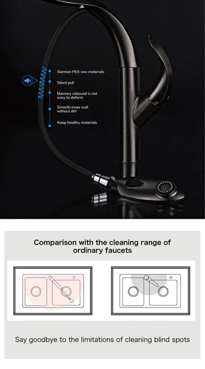 Luxury brass gold touch switch kitchen faucet pull-out design 1 hole single handle hot and cold water sink 2 function Mixer