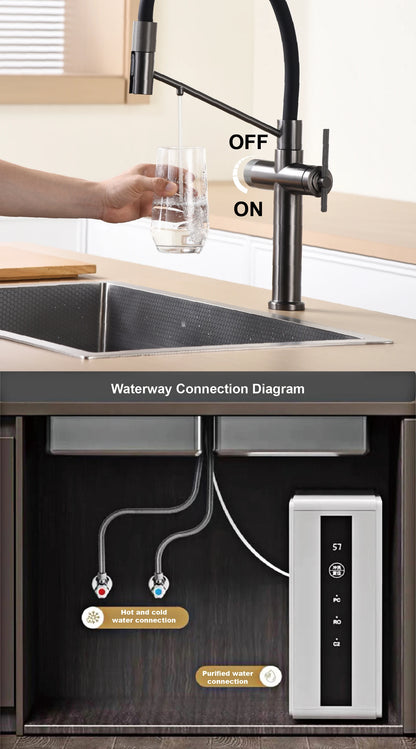 Modern chrome brass pull-out hot and cold water single hole kitchen faucet luxury 2 function drinking water mode sink faucet