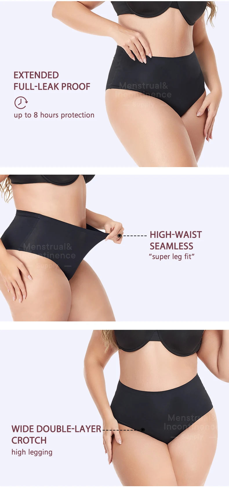 High Waist Period Panties for Women 4-Layer Leakproof Protection Heavy Absorption Menstrual Panties Breathable Reusable.