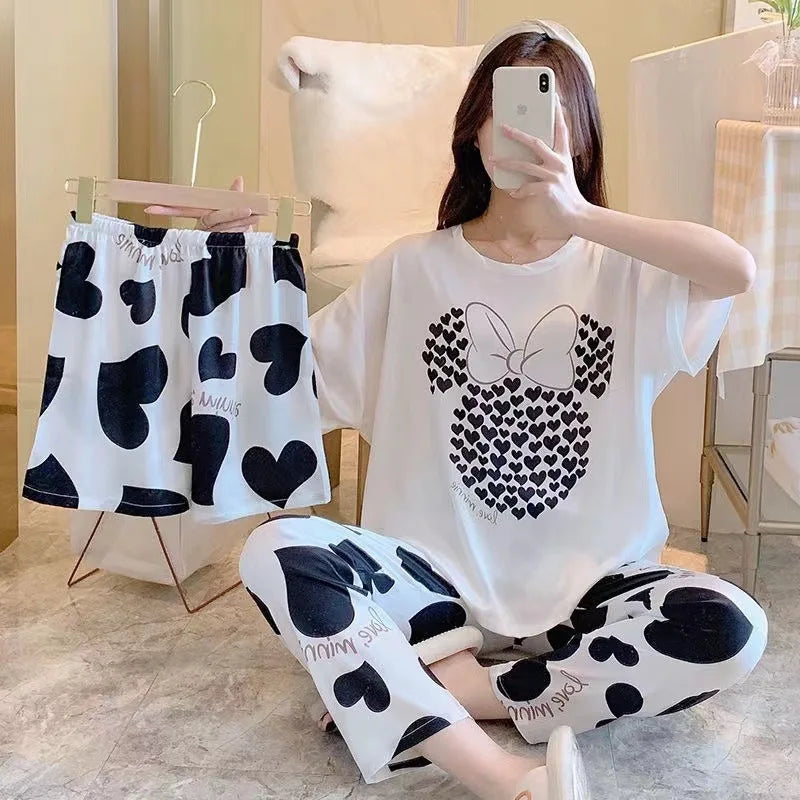3 Teile/satz Damen Pyjamas Freizeit Sommer Homewear Set süße Pyjamas Minnie Cartoon Pyjama.