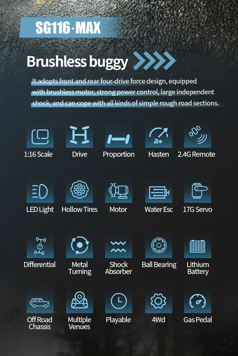 SG116 MAX 1:16 High Speed Drift Racing Car 80KM/H Brushless Motor 4WD SG316 MAX RC Off Road Car Monster Trucks Toy For Kids Gift.