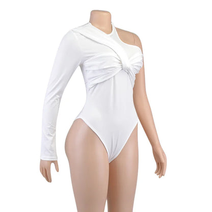 Elegant Office Lady One Shoulder Skinny Bodysuit for Women Jumpsuit Sexy Cut Out Rompers Sexy One Piece Female Overalls.