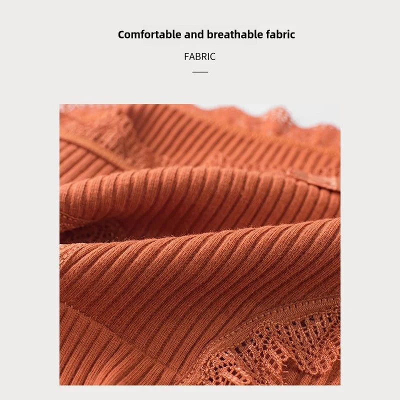 4 Pcs Lace Wavy Trim Bikini Panties, Comfy & Breathable Elastic Intimates Panties, Women's Lingerie & Underwear.