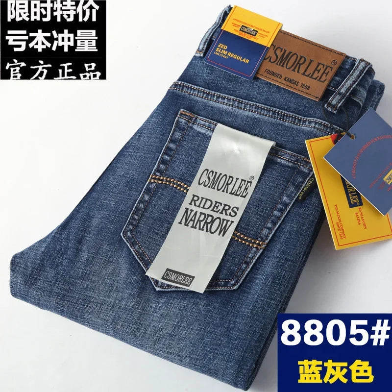 Csmor Lee Men's Jean Autumn Winter Loose-fit Straight-leg Trendy Pants Casual Denim Trousers Men Classic Stretch Jeans Fashion