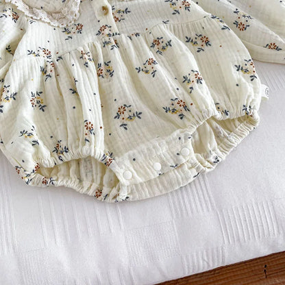 2023 frühjahr Neue Baby Kleidung Floral Body für Kleinkind Mädchen Kleinkind Peter Pan Kragen Langarm Ein Stück mit Hut 0-2 Y.