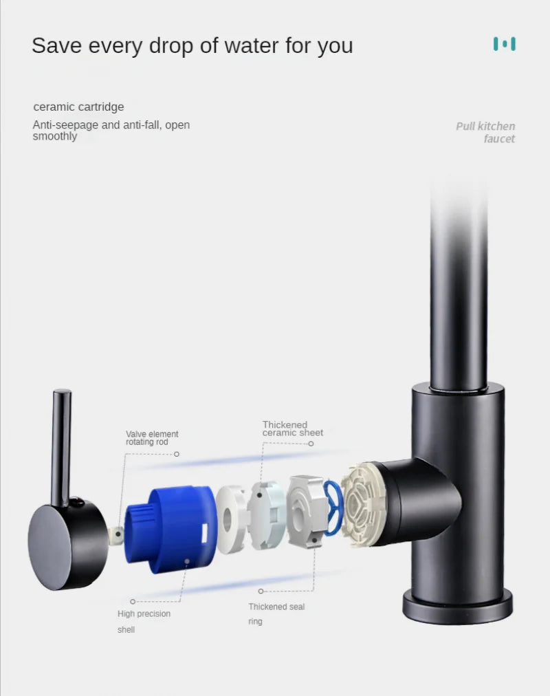 304 stainless steel Kitchen Faucet Single Hole Pull Out Spout Kitchen Sink Mixer Tap Stream Sprayer Head 360 Rotation Fauce