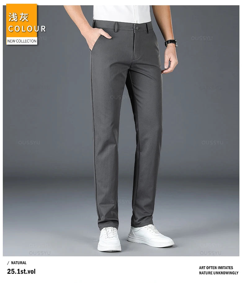 2025 Spring Autumn New Men's Straight Casual Pants Business Fashion Khaki Grey Red Black Solid Color Trousers Plus Size 38 40