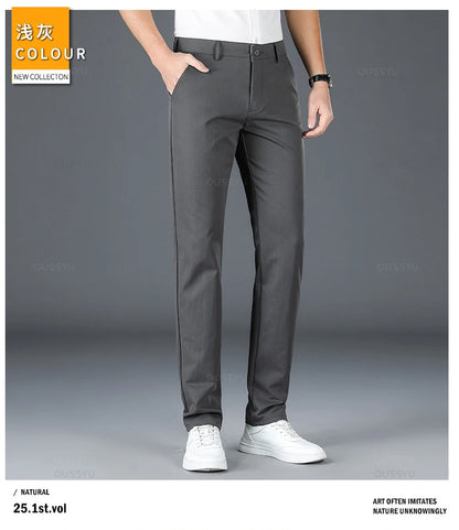 2025 Spring Autumn New Men's Straight Casual Pants Business Fashion Khaki Grey Red Black Solid Color Trousers Plus Size 38 40