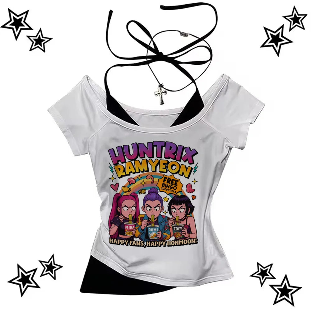 KPop Demon Hunters Tiger Shirt Women O-Neck Short Sleeves Crop Tops T-shirt Fans Gift.