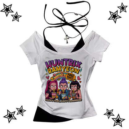 KPop Demon Hunters Tiger Shirt Women O-Neck Short Sleeves Crop Tops T-shirt Fans Gift.