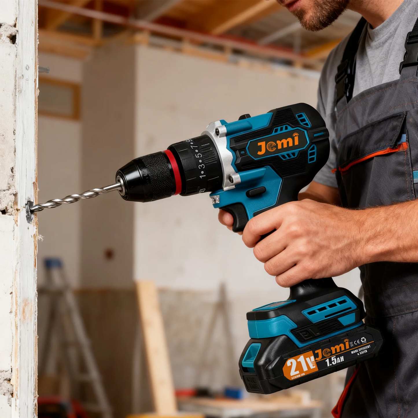 Jemi Tool Akku-Schlagbohrmaschine, mit zwei Geschwindigkeitseinstellungen, ausgestattet mit verschiedenen Größen von Bohrern und Zubehör