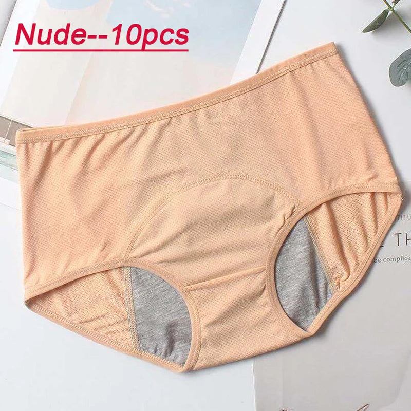 10pcs Leak Proof Menstrual Panties High Waist Women Period Underpants Plus Size 8XL Physiological Waterproof Briefs Wholesale