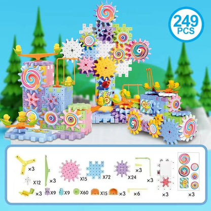 Electric Gears 3D Puzzle Model Building Kits Plastic Brick Blocks Educational Toys for Kids Children Gear Blocks Building Toys
