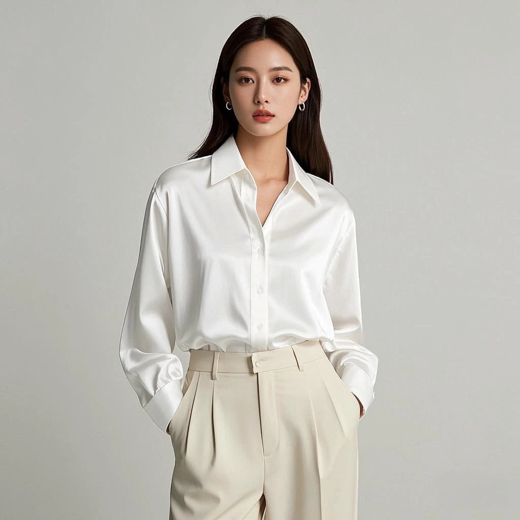 Korean Chic Office Lady's Satin Shirts Matching Elegant Female Blouse 2025 Summer New In Women's Shirts & Blouses Trend Tops.
