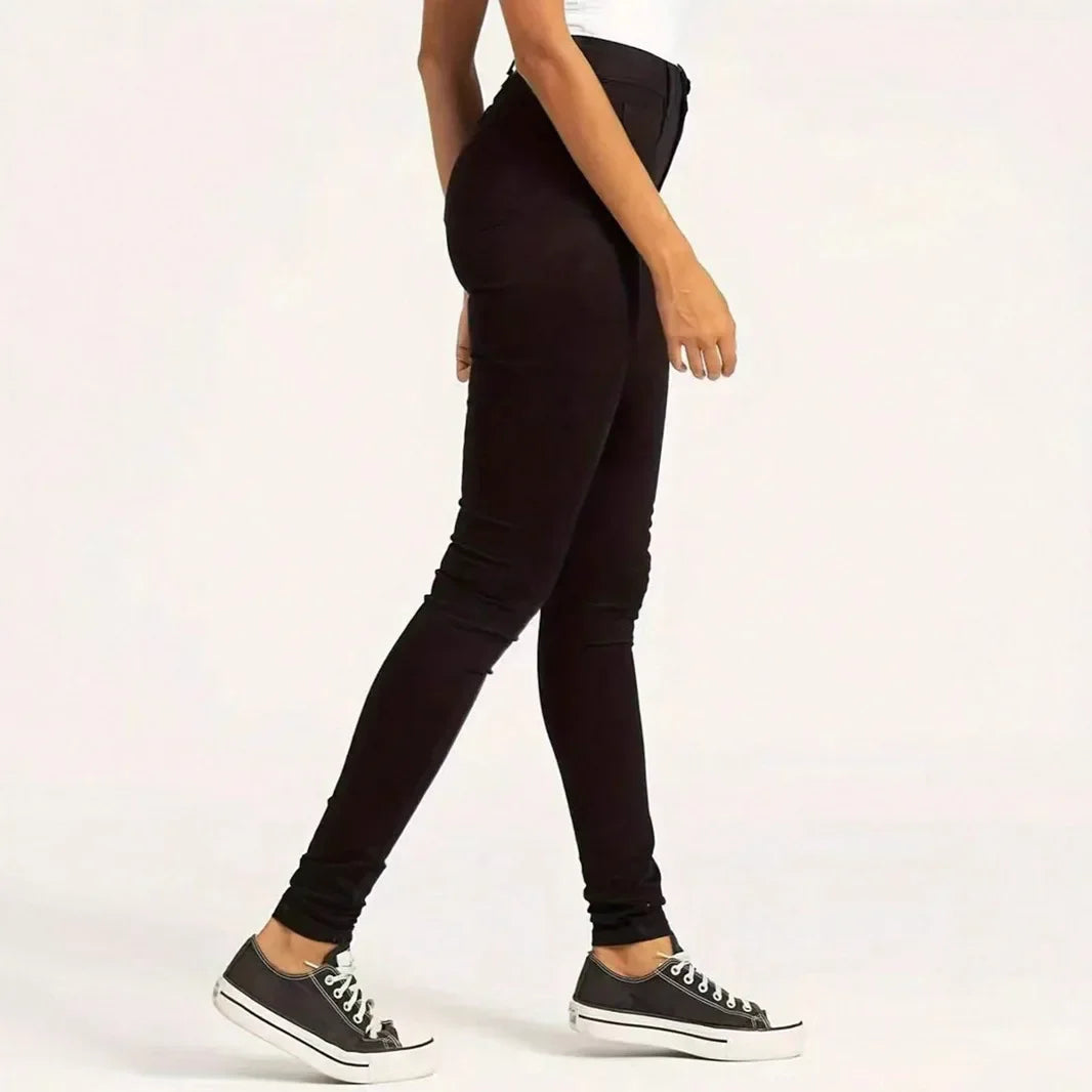 Casual Versatile Simple Solid Color Slim Fit Jeans High Waist Women's Denim Pants Fashionable Basic Style Imported from AE.