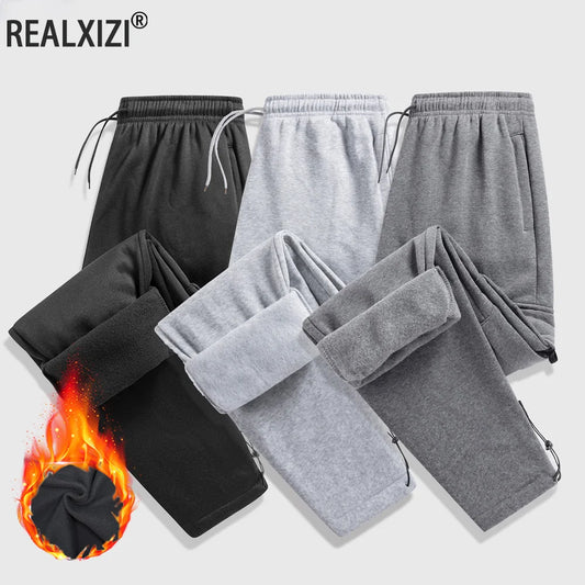 Men's Fleece Lined Casual Sports Long Pants Workwear Drawstring Jogging Pants Casual Multi Pockets Baggy Pants Men's Sweatpant.