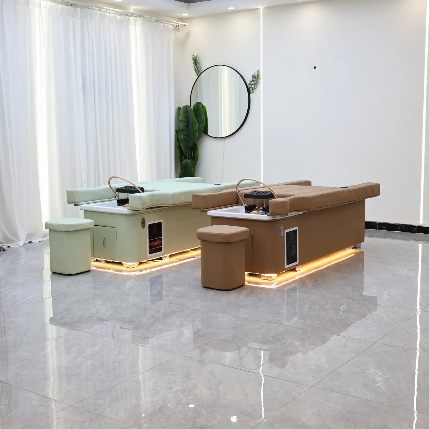 Elektrisches Lift-Shampoo-Bett, All-in-One-SPA-Salonmöbel mit Massage- und Wassercirculation, Waschbecken, Kopfbegasung und Fußbad