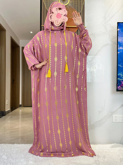 New Cotton Ramadan Muslim Two-Hat Abaya Dubai Turkey Islam Prayer Clothes Gold Dust   Dress Islam Women Dress Kaftan.