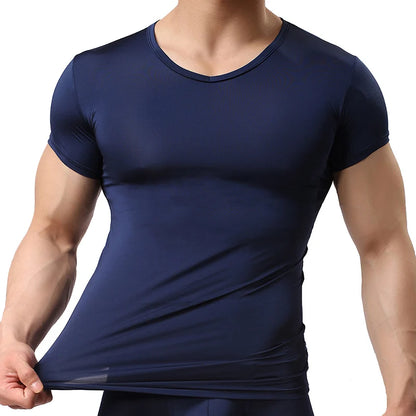 Ice Silk T Shirt for Men Summer Breathable Short Sleeve Tops Men's Quick Dry T-shirt Trainer Slim Tops