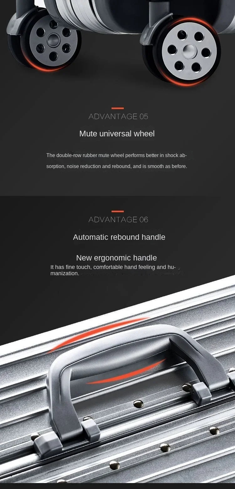20/24/26/29 Zoll leichter Handgepäckkoffer aus Aluminium-Magnesium-Legierung – Kabinengepäck, Geschäftsreisetrolley mit Spinnerrädern.