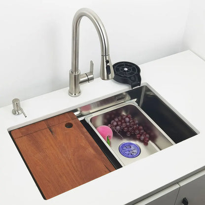 Unterbau-Küchenspüle aus Edelstahl 304, obermontierte Waschbecken mit Wasserfall-Wasserhahn, multifunktionales Einzelwaschbecken