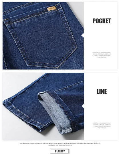 Baggy Jeans Men Large Size 2025 New Business Casual Stretch Trousers Classic Blue Denim Pants Male Men's Loose Straight Jeans.