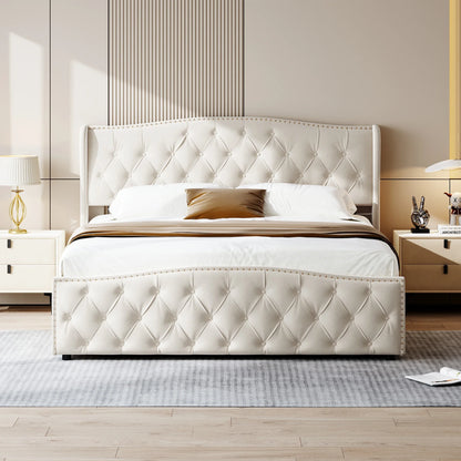 Lazyspace Samt gepolsterter Bettrahmen mit Lattenrost, hydraulisches Bett mit Stauraum, modernes Doppelbett mit Nietenverzierung