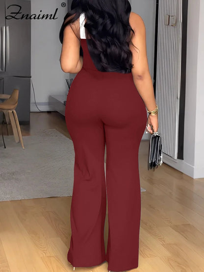 Znaiml Black Women's Sleeveless Cross Spaghetti Strap Loose Jumpsuit Autumn Office Wide Leg Pants Streetwear Overalls Fashion.