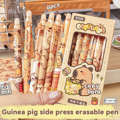 Capybara löschbare Stifte, 6 Stück, nachfüllbare Tinte, Gelstift, wischfrei, niedliches Tier, Schulbedarf für Studenten, Büro, Schreibwaren, Geschenke.
